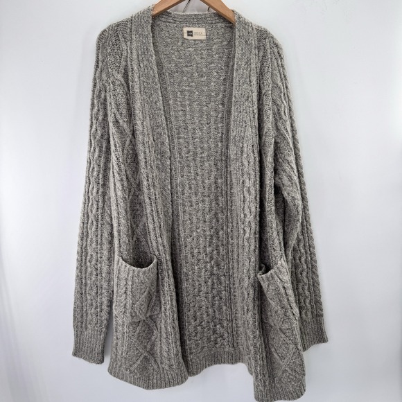 Look Sweaters - Look Cable Knit Cardigan Women Heather Gray Minimal Lounge CozyThick Duster OSFM